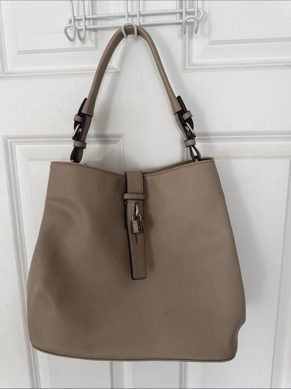 Nine West Taupe Shoulder purse, silver Lock Accent